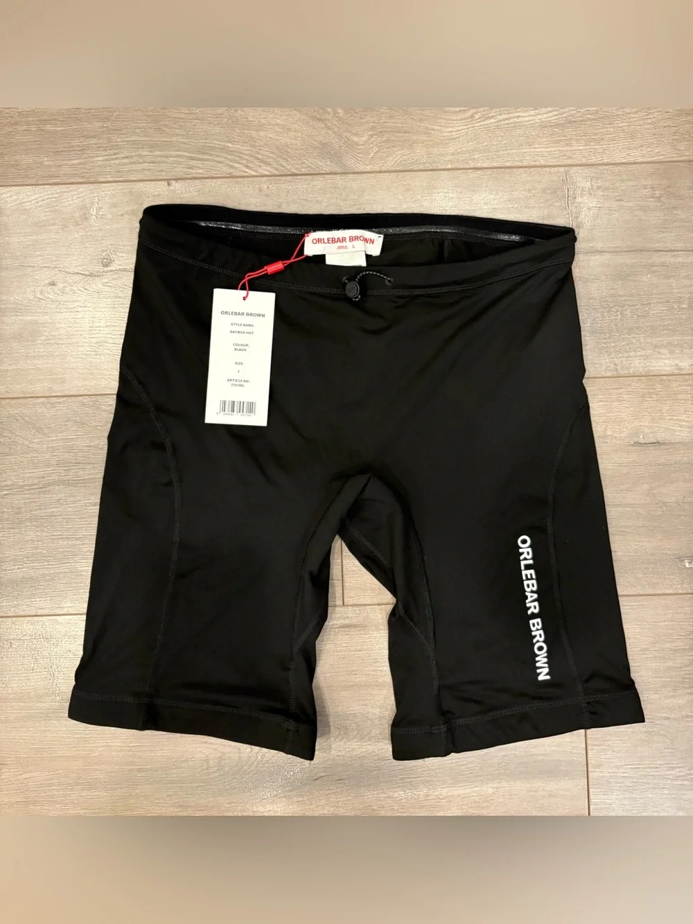 NWT Orlebar Brown Black Daymer Hot Mid Length Logo Swim Shorts Size L